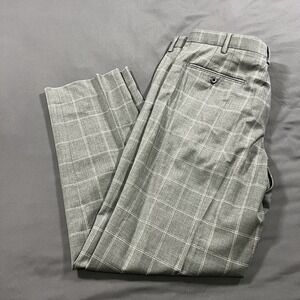 Zanella Pants Men 38 Dark Grey Devon Wool Windowpane Straight Trousers